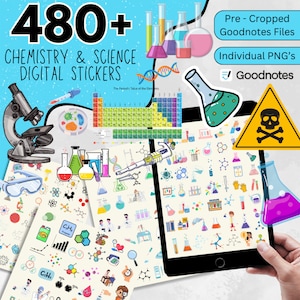 480 + Chemistry and Science Digital Stickers, GoodNotes Stickers, Chemistry Stickers, Study Planner Stickers, Science Stickers, Lab Stickers