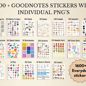 K&ouml;nnte beinhalten: Ein digitales Sticker-Set f&uuml;r GoodNotes mit &uuml;ber 5000 individuellen PNG-Dateien. Enth&auml;lt Widgets, Zitate, Papiere, Rahmen, Blumen, Umschl&auml;ge, Elemente, Aquarelle, Pinselstriche, Hintergr&uuml;nde, Schriftarten, Haftnotizen, B&auml;nder, Klebeb&auml;nder, Pins, Icons, Wochen, Monate und Cliparts.