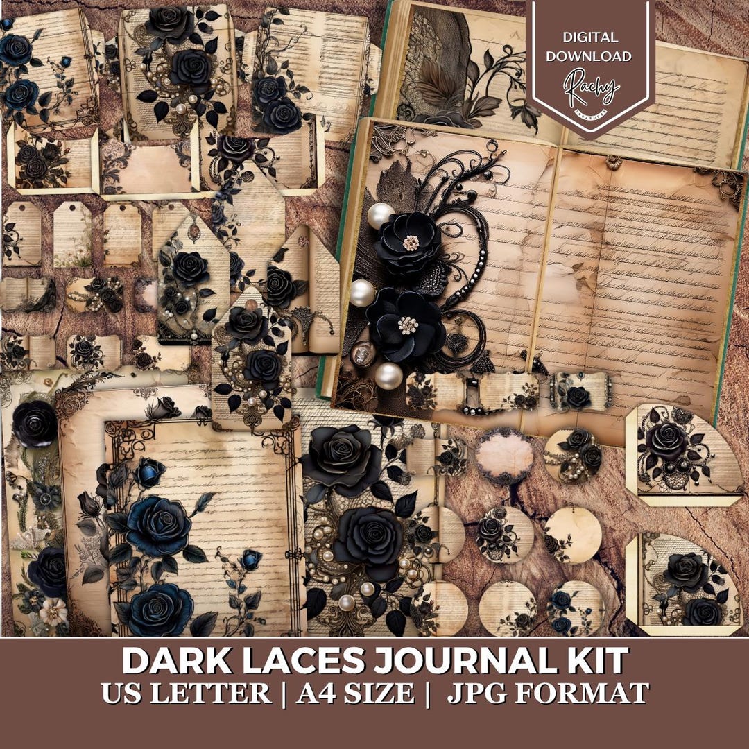 Dark Lace Junk Journal Kit, Gothic Printable Journal, Vintage Ephemera ...