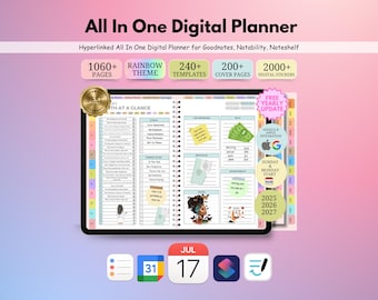 All-in-One Digital Planner 2026 2027 2028, Hyperlink Digital Planner, Daily Weekly Monthly Journal, Goodnotes Planner, Apple Google Calendar