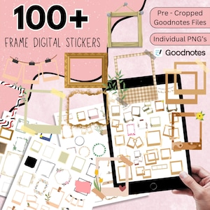 Puede incluir: Más de 100 pegatinas digitales de marcos para Goodnotes. Las pegatinas son de varias formas y tamaños, incluyendo cuadrado, rectángulo, círculo y óvalo. Algunas pegatinas tienen diseños florales, mientras que otras tienen un borde simple. Las pegatinas son perfectas para agregar un toque de personalidad a tus notas.