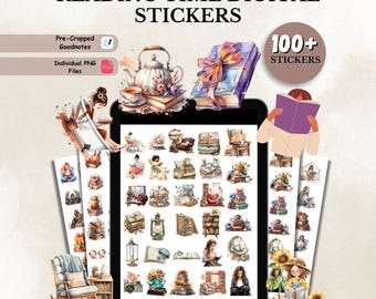 100 + Reading Time Digital Stickers, Bookworm Inspirational Stickers, Book Lover Goodnotes Stickers, Books Clipart, Reading Stickers PNG