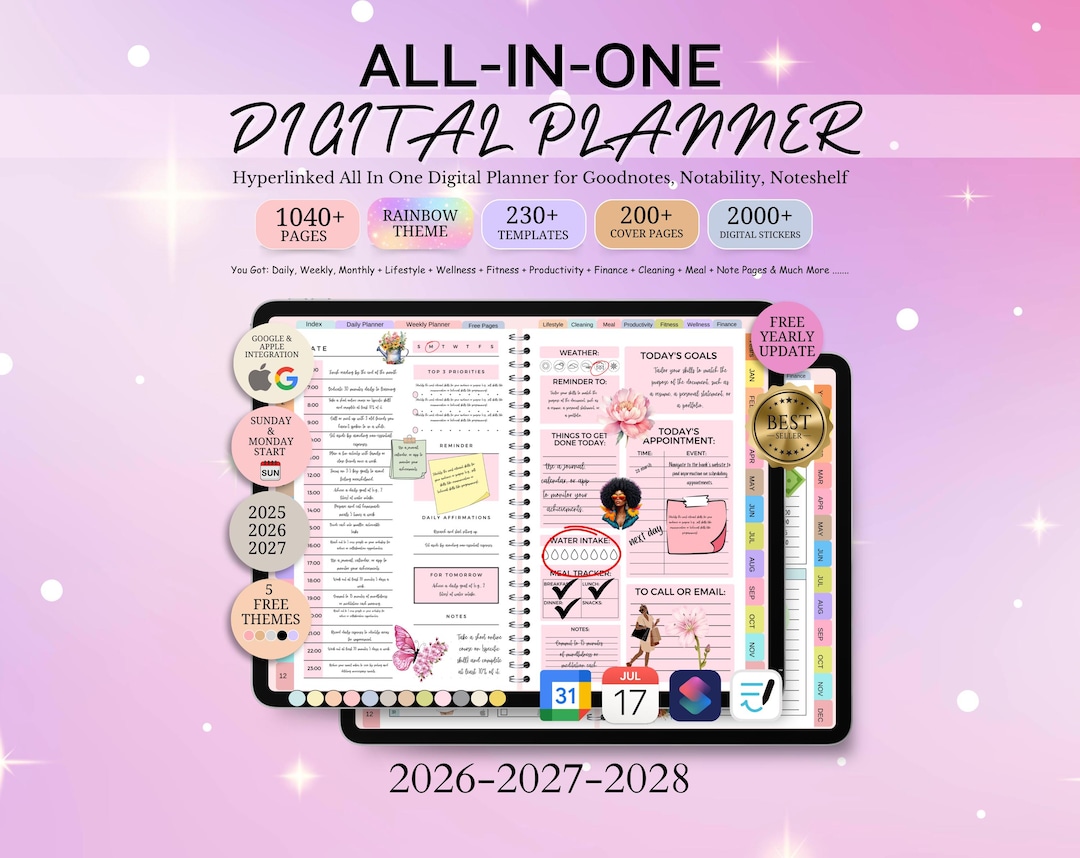 All-in-one Digital Planner 2026 2027 2028, Hyperlink Digital Planner ...