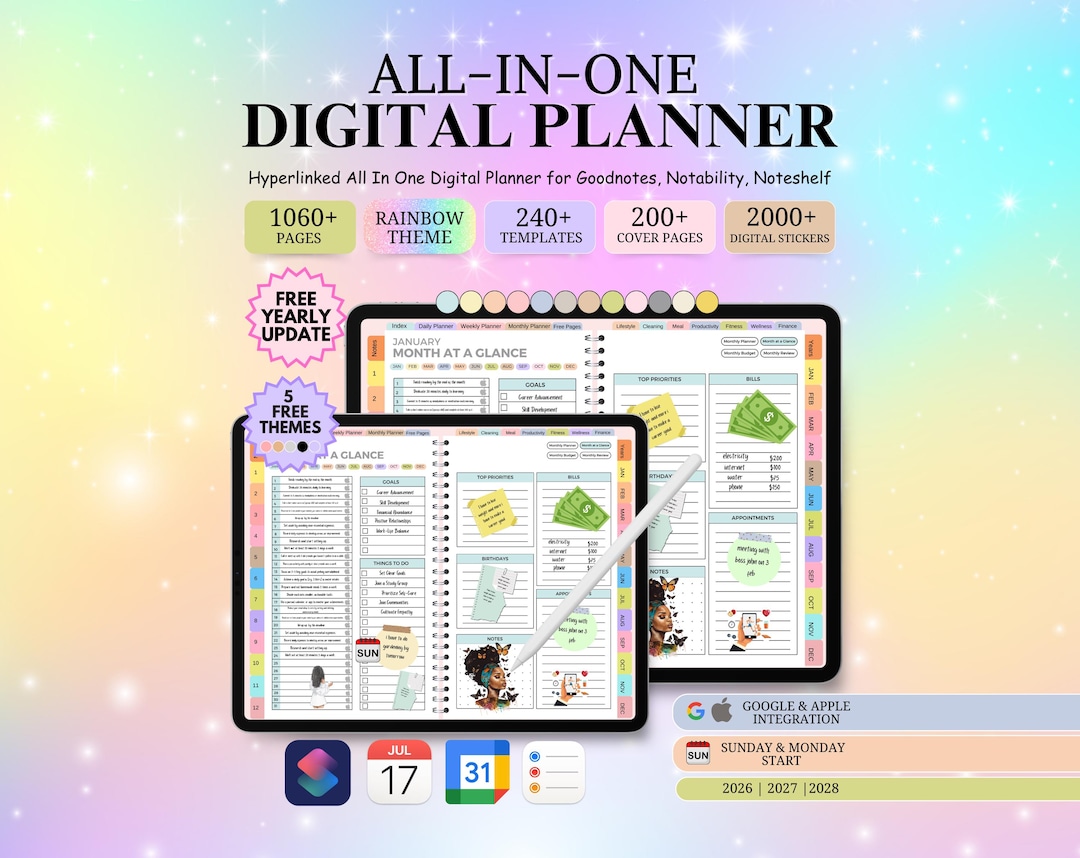 All-in-one Digital Planner 2026 2027 2028, Hyperlink Digital Planner ...