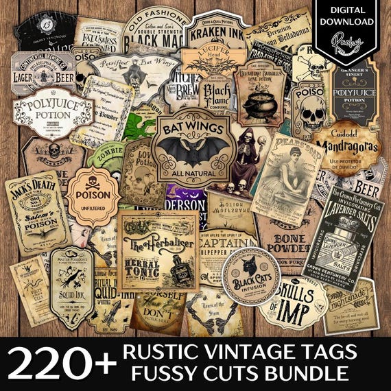 220+ Rustic Vintage Tags, Printable Fussy Cuts, Vintage Fussy Cuts, Junk Journal Kit, Scrapbook Supplies, Vintage Tags, Printable Labels Tag