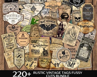 Mais de 220 etiquetas rústicas vintage, recortes decorativos imprimíveis, kit para diário de arte, materiais para scrapbook, etiquetas vintage, etiquetas para imprimir.