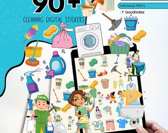 100+ Cleaning Digital Stickers Pack, House Chores Digital Stickers, Everyday Digital Stickers, Household Chores Digital Planner Stickers PNG