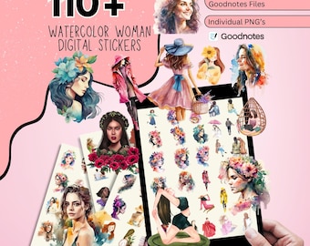 100+ Watercolor Woman Digital Stickers, Goodnotes Stickers, Girl Digital Stickers, Watercolor Stickers, Digital planner Stickers,PNG Sticker