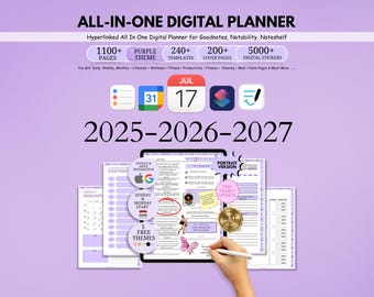All in one Digital Planner, Goodnotes Planner, Monthly Journal, Weekly Daily Planner, Digital Goodnotes Template,Life Planner Budget Planner