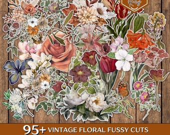 90+ Victorian Floral Fussy Cuts, Flower Fussy Cuts, Floral Ephemera, Scrapbook Supplies, Junk Journal Kit, Vintage Fussy Cuts, Printable Cut