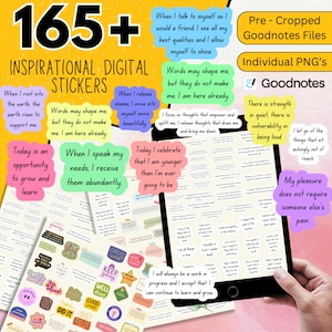 165 + Inspirational Digital Stickers Bundle, Positive Affirmation Aufkleber, Motivationsaufkleber, ästhetische Notizen Planer Aufkleber PNG