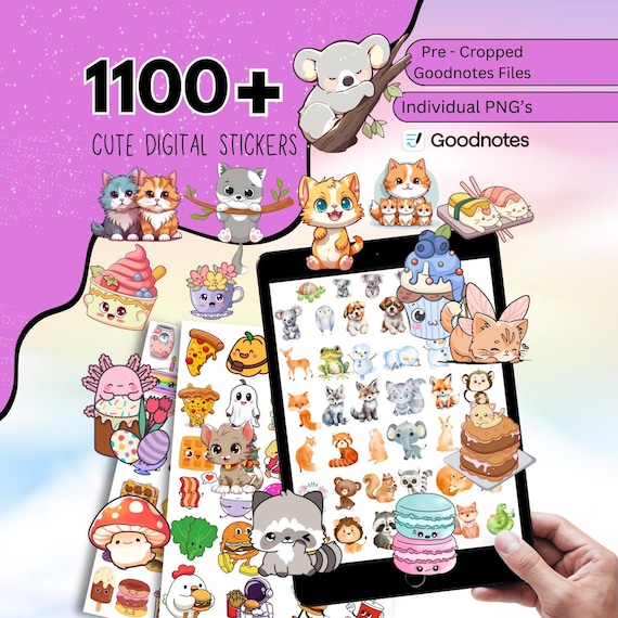 1200 + Cute Digital Stickers Pack, Cute Daily Icon Digital Stickers, Cute Cat Stickers, Cute Bear Stickers, Goodnotes Stickers, Ipad Sticker