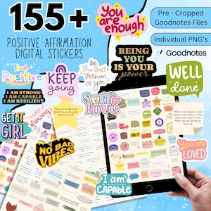 155 + Positive Affirmation Digital Stickers, Motivational Digital Stickers, Inspirational Stickers, Daily Affirmation Goodnotes Stickers PNG