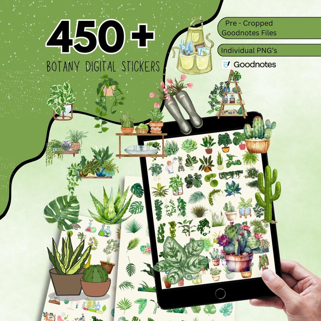 420 + Botany Digital Stickers Pack, Boho Botanical Digital Stickers for ...