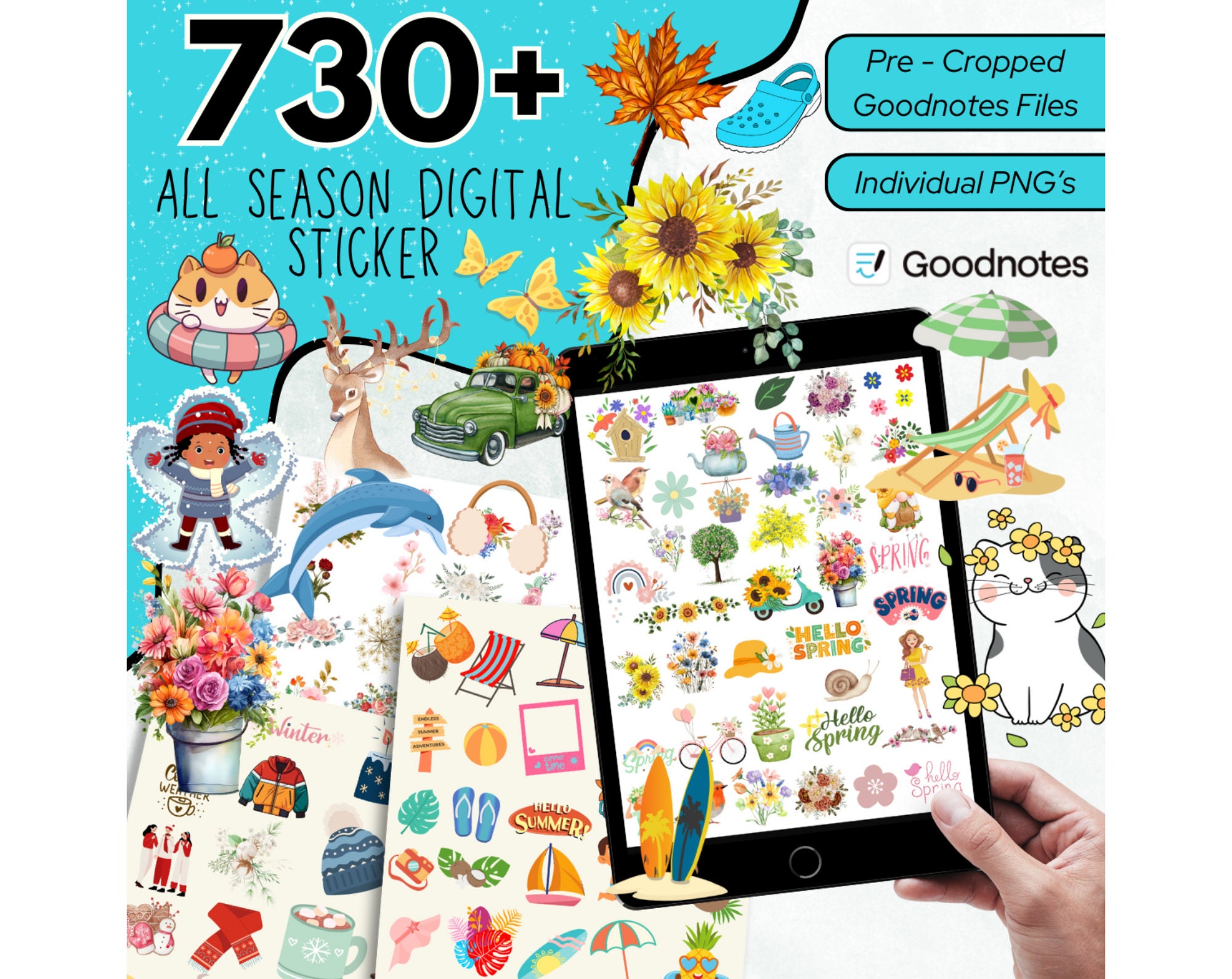 730 + Seasonal Digital Stickers, Summer Stickers, Autumn Stickers, Goodnotes Stickers, Holiday Stickers, Ipad Stickers, All Seasons Stickers