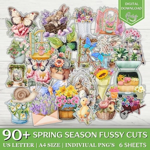 90 + Frühling Saison Fussy Schnitte, Junk Journal Kit, Fussy Blumenschnitte, Scrapbook Kit, Schmetterling Fussy Schnitte, Frühling Journal Kit, Frühling Ephemera