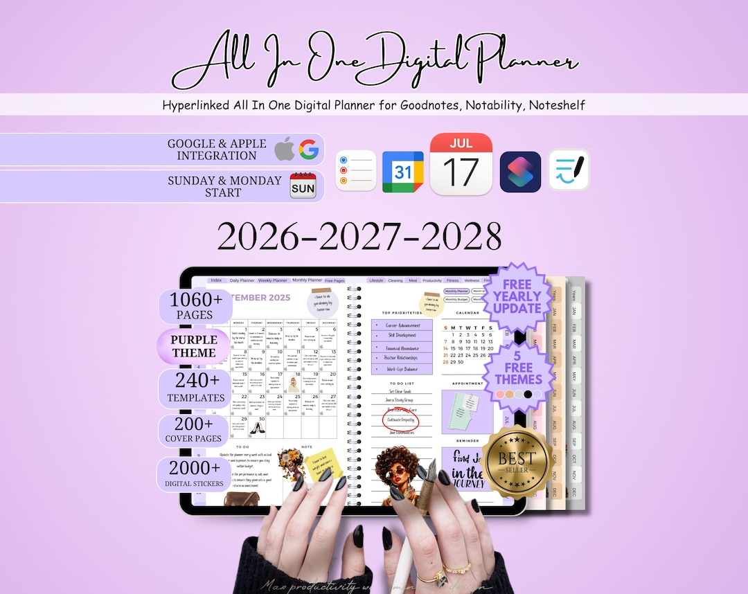 All-in-one Digital Planner 2026 2027 2028, Goodnotes Planner, iPad ...