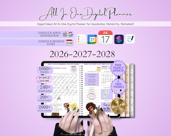 All-in-One Digital Planner 2026 2027 2028, GoodNotes Planner, iPad & Android Planner, Digital Calendar, Daily, Weekly, Monthly Journal