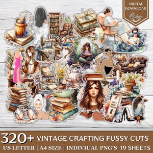 320 + Vintage Crafting Fussy Cuts Bundle, Printable Fussy Cut, Sewing, Books, Home, Scrapbooking Supplies, Crafting Fussy Cuts, Junk Journal