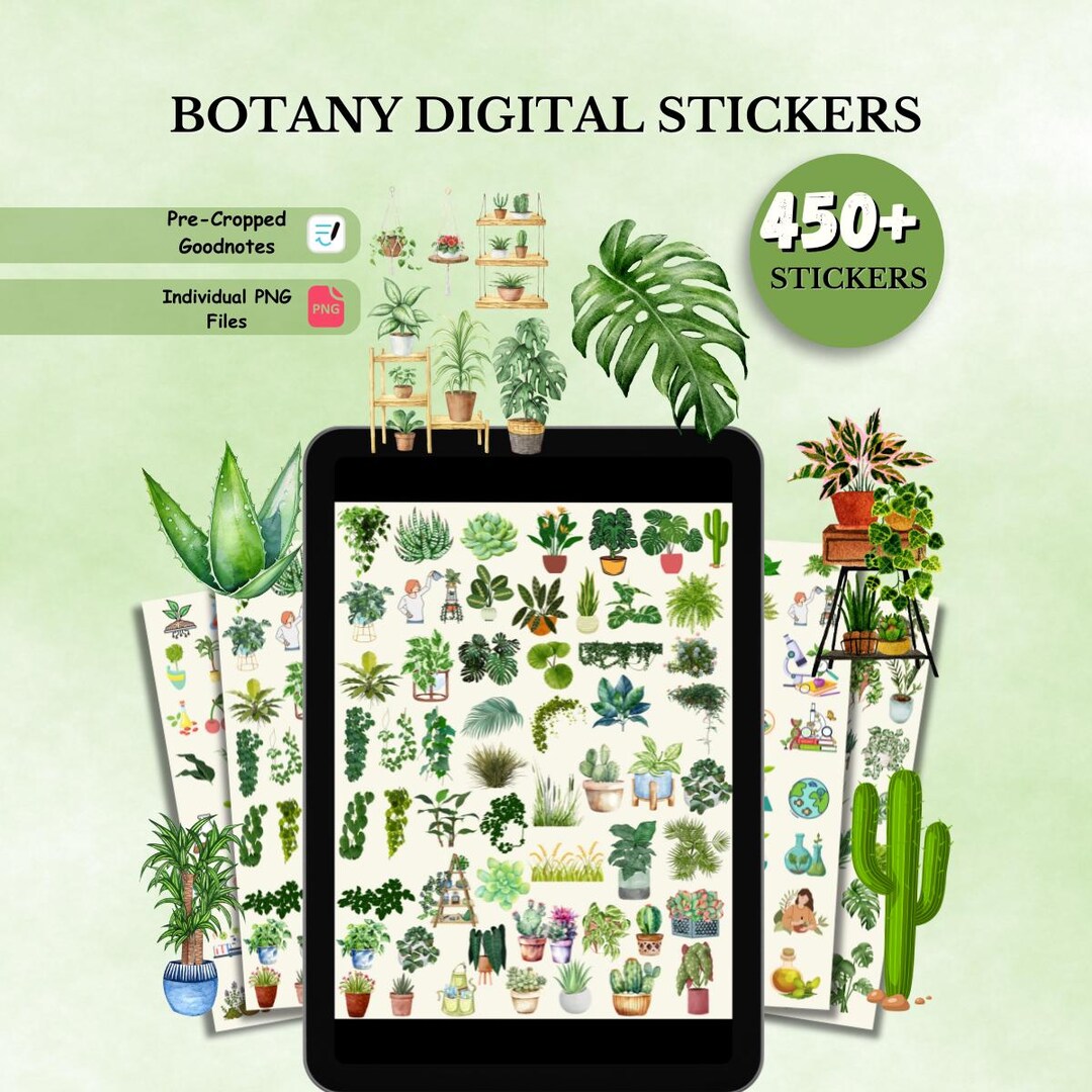 450 + Botany Digital Stickers Pack, Boho Botanical Digital Stickers for ...