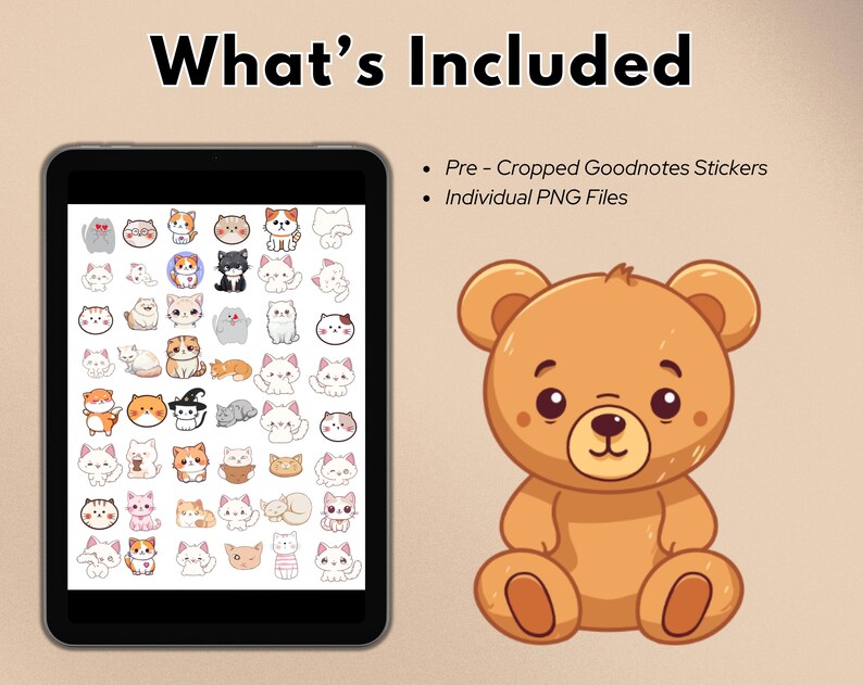 100 + Cute Bear Digital Stickers Pack, Goodnotes Stickers, Cute Bear ...