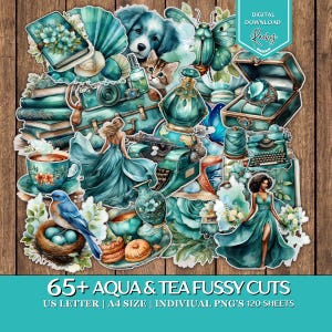 90+ turkusowych i turkusowych wycinanek, motyli, efemeryd, turkusowych, niebieskich, kwiatowych, zestaw wycinanek do druku, artykuły do scrapbookingu, turkusowe motyle