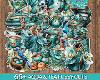 90 + Aqua & Teal Fussy Cuts, Butterfly, Ephemera, Aqua, Blue, Floral, Printable Fussy Cut Bundle, Scrapbook Supplies, Teal Color Butterfly