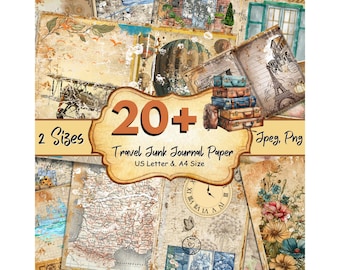 20+ Travel Junk Journal Papers, Traveller Journal, Scrapbook Papers, Printable Travel Junk Journal Pages, Spring Ephemera, Vintage Junk Page