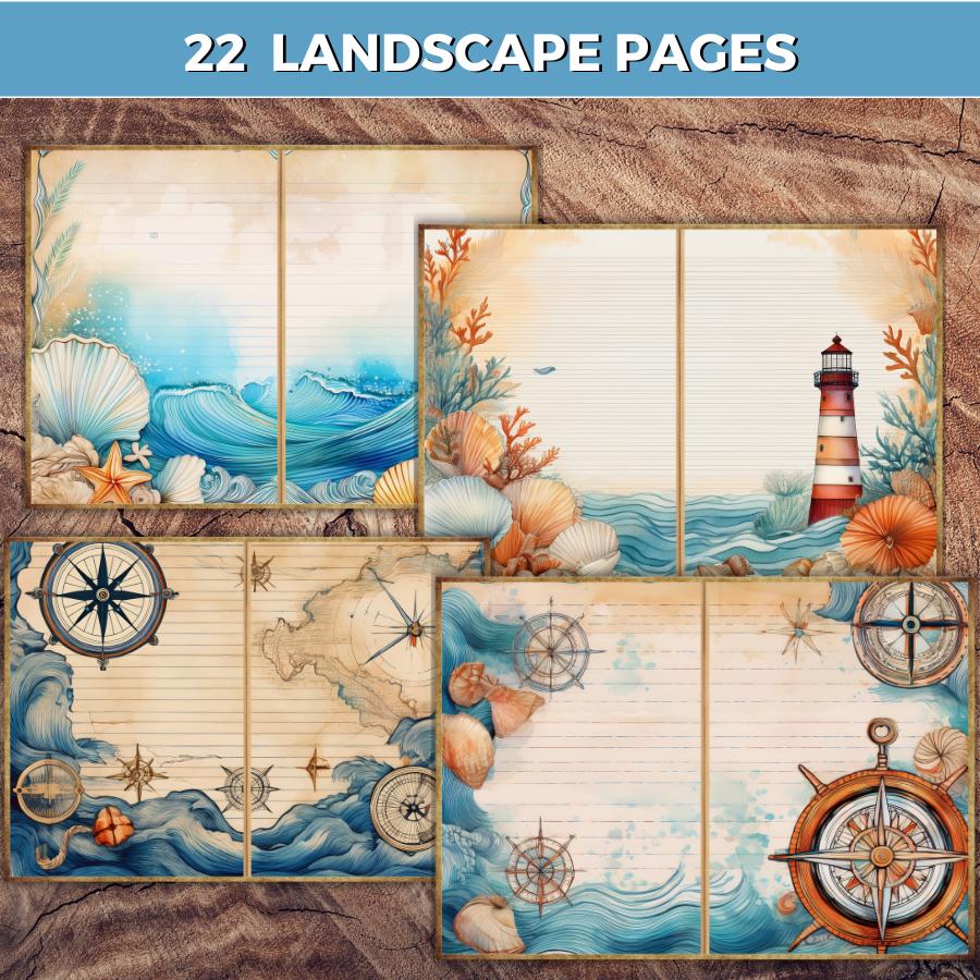 Vintage Lined Ocean Junk Journal Kit, Marin Printable Ephemera ...