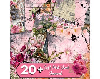 20 + Soft Pink Floral Journal Paper, Shabby Chic Journal Paper, Junk Journal Pages, Pink Junk Journal, Rose Journal Paper, Scrapbook Papers