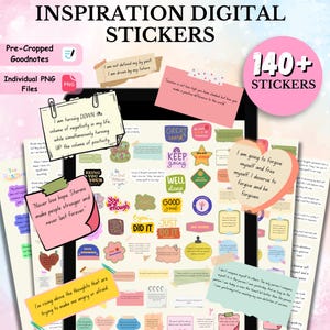 140 + Inspirational Digital Stickers Bundle, Positive Affirmation Stickers, Motivational Stickers, Aesthetic Good Notes Planner Stickers PNG