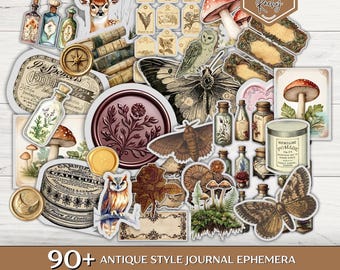 90+ Antique Style Journal Ephemera, Scrapbook Supplies, Printable Fussy Cuts, Junk Journal, Vintage Junk Journal Ephemera, Fussy Cut Bundle