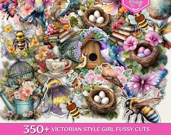 330 + Garden Birds Fussy Cuts, Floral Fussy Cuts, Printable Birds Fussy Cuts, Bees Fussy Cuts, Junk Journal Kit, Hummingbird Fussy Cuts