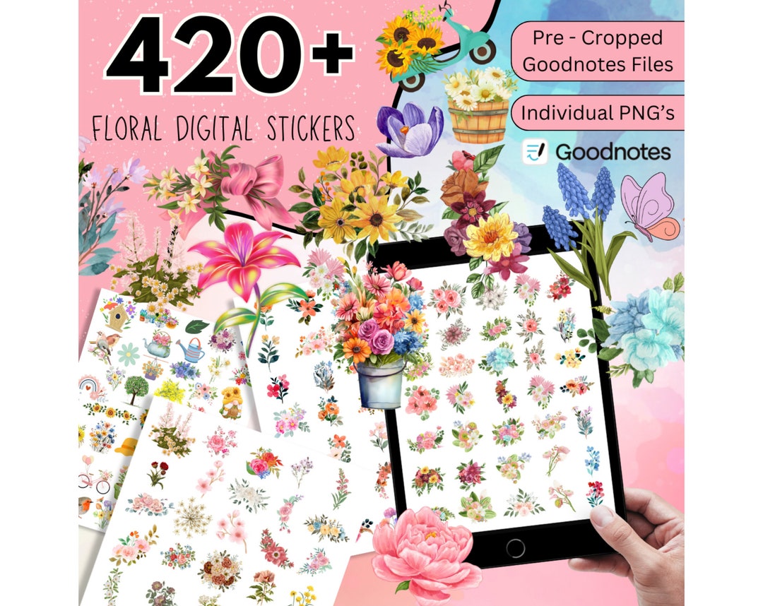 420 + Floral Digital Stickers, Daily Digital Stickers, Boho Flower ...