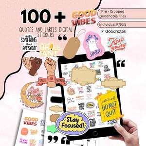 150+ digitala klistermärken med citat och etiketter, inspirerande digitala klistermärken, motiverande citatklistermärken, estetiska anteckningar, planeringsklistermärken, PNG