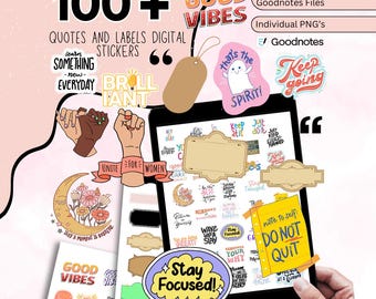 150 + Quotes &Label Digital Stickers, Inspirational Digital Stickers, Motivational Quotes Stickers, Aesthetic Good Notes Planner Sticker PNG