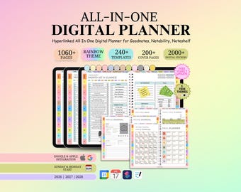 All-in-One Digital Planner 2026 2027 2028, Hyperlink Digital Planner, Daily Weekly Monthly Journal, Goodnotes Planner, Apple Google Calendar