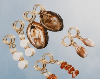 18k Gold Filled Hoop Earrings with Seashells & Freshwater Pearls
