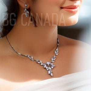 CZ Hochzeit Schmuck Set: Silber Braut Kette, Ohrringe & Armband
