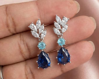 Something Blue Bridesmaid Earrings – Sapphire CZ Drop Gift Box Blue Crystal Bridal Earrings – Bridesmaid Proposal or Thank-You Gift