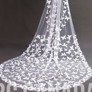Butterfly Cathedral Length Wedding Veil - 300cm Long, Off-White Bridal Veil, BG Canada Exclusive, fairy tale wedding veil