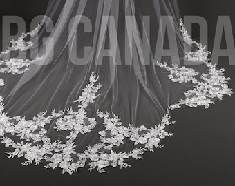 Floral Lace Edge Cathedral Veil - Mantilla Style Bridal Veil