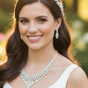 Swarovski Crystal Bridal Necklace & Earrings Set: Silver CZ Wedding Jewelry