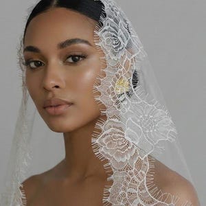 chantilly lace mantilla wedding veil rose edge cathedral bridal veil eyelash lace veil with comb Spanish Mantilla Veil