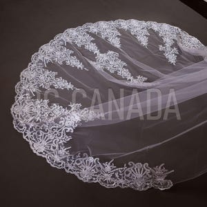 Lace Trim Cathedral Wedding Veil - Double Tier Bridal Veil