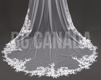 Floral Lace Cathedral Wedding Veil - Ivory Bridal Veil