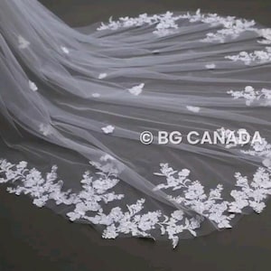 cathedral veil lace veil ivory lace veil ivory wedding veil floral lace veil bridal veil cathedral length veil lace edged veil