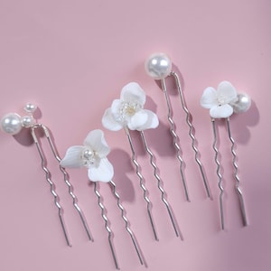 floral hairpins flower pins wedding pins with flowers and pearl hairpins bridal pins bridal pearl pins white ceramic floral hair accessory