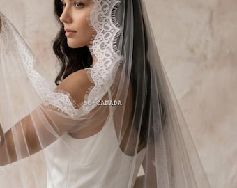 Chantilly Lace Mantilla Veil Eyelash Lace Cathedral Veil Spanish Wedding Veil Soft French Lace Bridal Veil Handmade