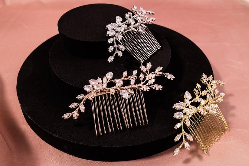 CZ Crystal Bridal Hair Comb: Silver Wedding Accessory